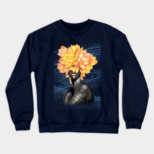 Black and white girl with color beautiful flowers in her head. Crewneck Sweatshirt